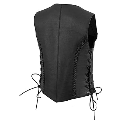 Milwaukee Leather Women's V-Neck Distress Grey Premium Leather Motorcycle Rider Vest w/Side Laces MLL4531 - color: Ml1255-black, size: 4X-Large