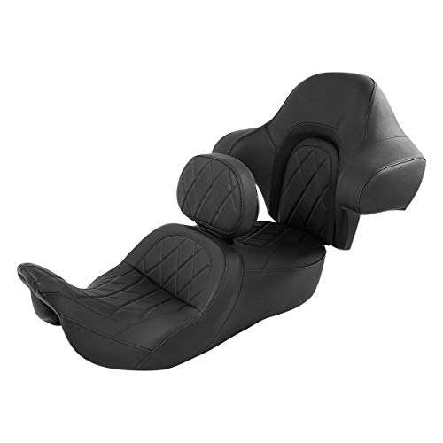 C.C. RIDER 2-Up One-Piece Seat Driver Rider Backrest and King Tour Trunk Backrest Fit for Harley Touring Road King Street Electra Glide Ultra Limited 2014-2023 - color: 15# Black (Seat With Backrests)