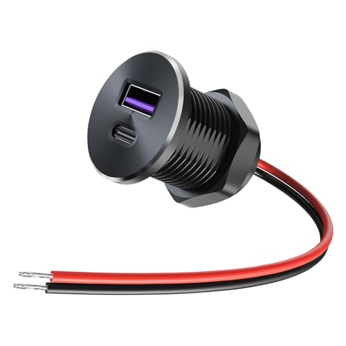 12V Aluminum USB Outlet Dual High-Speed Charging Ports, 30W PD3.0 Type-C+18W QC3.0 Fast Charging Socket, Recessed Mount Charger Replacement for Camper Van Trailer Truck Car Boat RV