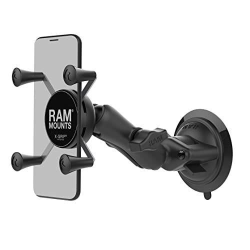 RAM MOUNTS X-Grip Windshield Phone Mount with Twist-Lock Suction Cup Base, Universal Car & Truck Smartphone Holder, B Size Medium Arm – RAP-B-166-UN7U
