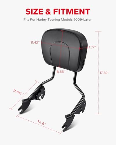 Amazicha Passenger Backrest Sissy Bar, Quick Release Sissy Bar Backrest Fit for Harley Davidson Touring Street Glide Road King Road Glide Electra Glide 2009-2024, Black