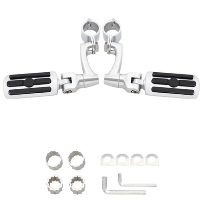 FOVPLUE 1", 1.25" Highway Footpegs,Adjustable Highway Peg for Harley Touring Softail Dyna Sportster Honda Kawasaki Suzuki Yamaha Indian Victory with 1", 1-1/4",22-35mm Engine Guards/Tubing,Chrome - color: CHROME and Rubber Style