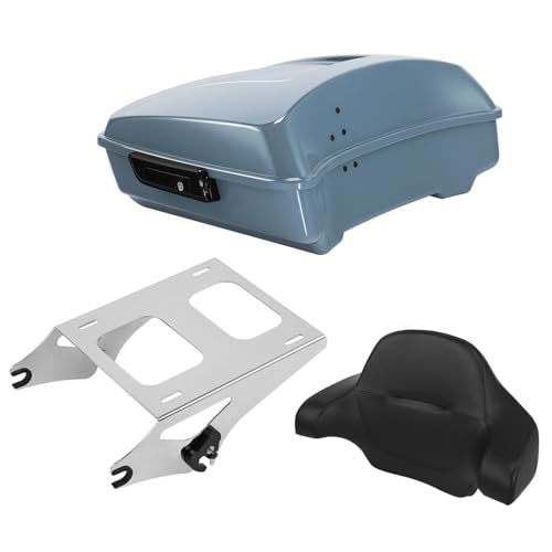 TCT-MOTORPARTS Sharkskin Blue Chopped Tour Luggage Trunk Backrest Mount Rack Fits for Road Glide FLTRX Limited FLTRK 2024 Harley Touring 14-25 - color: Fit for Sharkskin Blue, size: Chopped Trunk+Chrome Mount Rack #A
