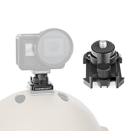 Forevercam 360°Rotate Aluminum Helmet Mount for Gopro Hero 13 12 11 10 9 8 DJI Osmo Insta360 AKASO and Other Action Camera 1/4’’-20 Lock Protector Quick Release Buckle Clip Basic Base Mount - color: black