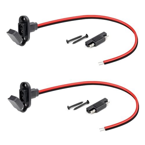 SAE Connector, TMH 2 FT - 10 AWG Socket Sidewall Port, SAE Cable Flush-Mountable Connector Plug for Solar Panel Generator Battery Charger with 4 Screws (2 Packs) - color: 10 AWG - 2 FT (2 Packs), size: 2 Feet (60cm.)