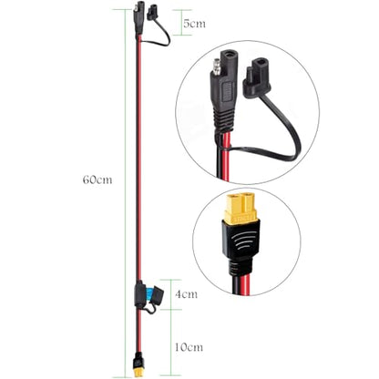 10AWG SAE to XT60 Connector Extension Cable,with 15A Protection Fuse for Safety,SAE Plug XT60 Female Adapter Charger Solar Panel Cable for Solar Generator Portable Power Station(2FT) - size: 10AWG SAE to XT60 - 2FT