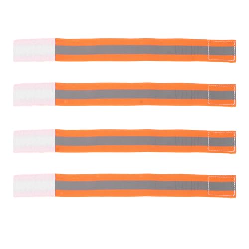 4pcs Reflective Leg Straps and Arm Bands, Adjustable Elastic High Visibility Safety Bands for Cycling, Running, and Outdoor Sports, Orange