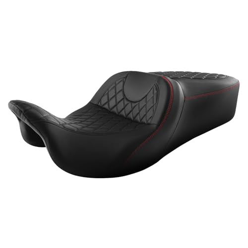 C.C. RIDER 2 Up Driver Rider&Passenger Seat fit for Harley Touring Road King Street Glide Road Glide Electra Glide 2009-2023 - color: 04# Seat Black+Red Stitching