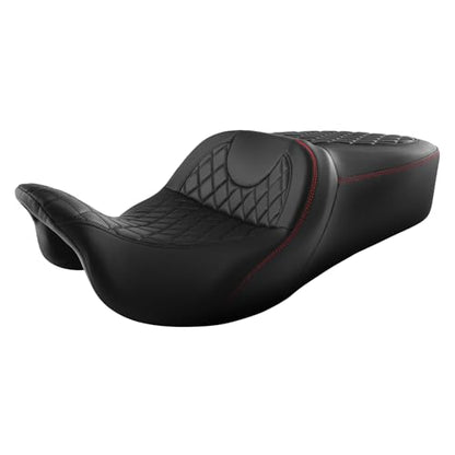 C.C. RIDER 2 Up Driver Rider&Passenger Seat fit for Harley Touring Road King Street Glide Road Glide Electra Glide 2009-2023 - color: 04# Seat Black+Red Stitching