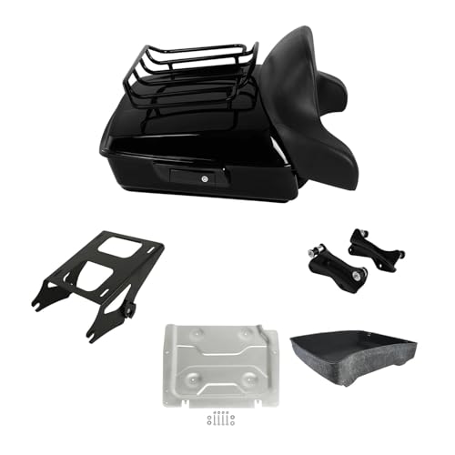 Vivid Black 10.7'' Chopped Tour Luggage Trunk Set w/Luggage Rack Mount Rack Fit for Harley 2014-2025 Touring Road King Road Street Electra Glide Standard CVO - color: Chopped Trunk Set #4