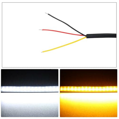 Motorcycle LED Turn Signal Light, 2PCS Switchback Fork Turn Signal DRL Daytime Running Lights, 12V Universal Wrap Around Mount LED Light Dual-Color (White + Amber)