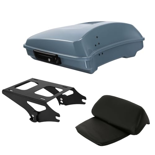 TCT-MOTORPARTS Sharkskin Blue Razor Tour Luggage Trunk w/Backrest Mount Rack Fits for Harley Touring 14-25 Street Glide FLHX Ultra Limited FLHTK 2024 - color: Fit for Sharkskin Blue, size: Razor Trunk+Black Mount Rack