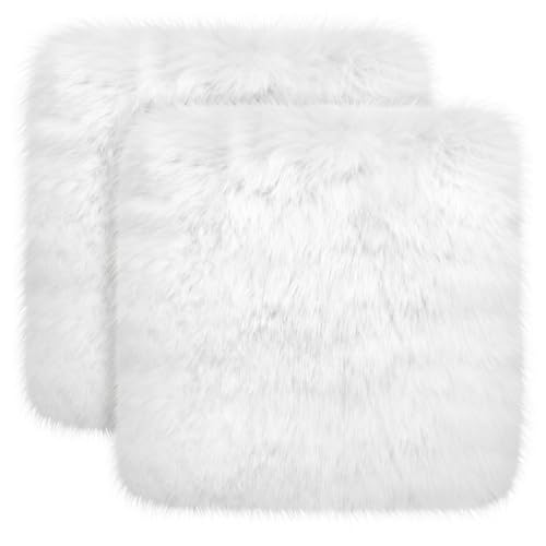 Drydiet 2 Pcs Natural Sheepskin for Bed Sores and Skin Imitation Wool Medical Sheepskins with Non-Slip Back for Pain Relief and Discomfort, Wool Seat Pad, 17 in x 17 in(Square,White) - color: White, style: Square