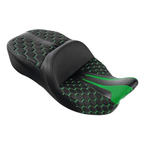 SLMOTO Gel 2 Up Rider Driver&Passenger Seat Fit for Harley Touring Road King Glide Street Glide Electra Glide 2009-2023 Green - color: Gel Style A Green