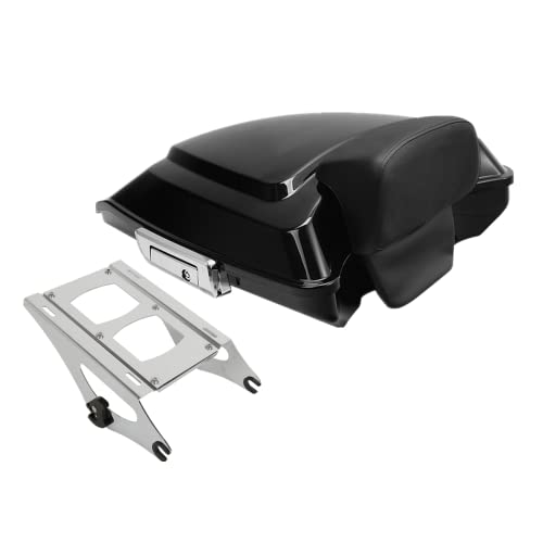TCMT 5.5" Razor Motorcycle Trunk Box Backrest Pad Mounting Rack Fit For Harley 2014-2025 Touring Road King Street Road Electra Glide Pack - color: Chrome Latches Trunk Set+Chrome Rack A2, size: Fit For Touring 2014-2023