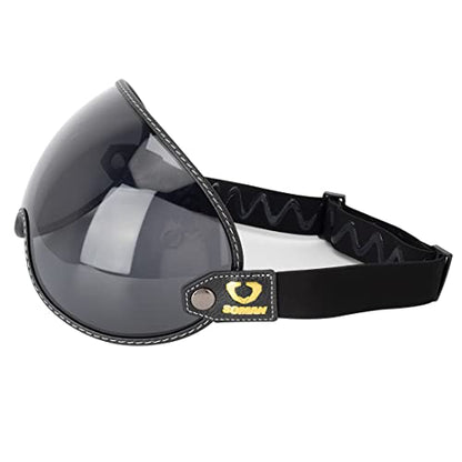 Retro Motorcycle Helmet Shield Bubble Visor, PC Goggles Lens Replacement Universal for 3/4 Open Face Full Helmet Bell Moto-3 (Smoke) - color: Smoke