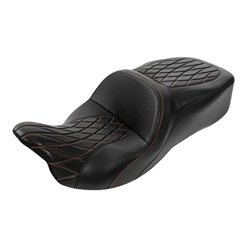 Passenger+Rider Driver Seat fit for Harley Davidson Touring 2009-2023 Road King Street Glide Road Glide Electra Glide Tri Glide models - color: 26#Black+Orange Seat-1