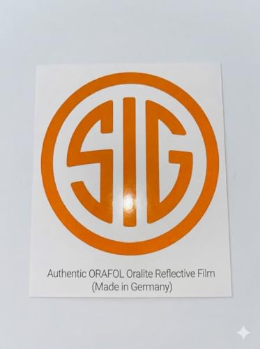 SIG Decal - (Orange_Reflective, 2 x 2 Inches) - Vinyl Car Bumper Sticker, Gun, Truck, Window, Motorcycle, Helmet, Bumper, Laptop - color: Orange_reflective, size: 2 x 2