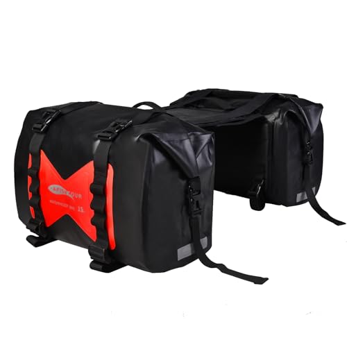 30L Waterproof Motorcycle Luggage Bags - Motorcycle Panniers - Detachable Scooter Bags (Red, 1 Pair) - color: Red, size: 30L