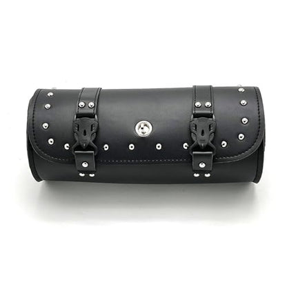 Motorcycle Bag with lock Universal PU Leather Motorbike Fork Bag Saddlebags Handlebar Bag Sissy Bar Storage Tool Bag-31cm, Black, MTB02-B - style: Style a