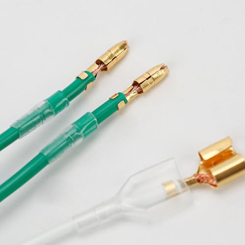 50 Sets Double Spade Connector 2 to 1 Motorcycle Wire Splice - for 4mm Bullet Crimp Terminal Heat Shrink Butt Diameter Male Female 1:2 Transparent Sheath with Sleeve, Electrical Connecting Tool