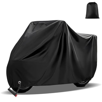 Motorcycle Cover with Lock-Holes, Waterproof Outdoor Motorbike Cover with Storage Bag, All Season Full Coverage Protection Scooter Covers for 96" Harley Davidson and Most Motorcycles