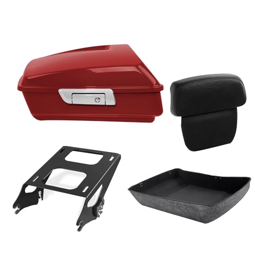 TCT-MOTORPARTS Wicked Red Chopped Luggage Trunk w/Backrest Pad Black Two-Up Mount Rack Fit For Harley Road Special Glide Special STREET GLIDE 2018 2019 - color: Fit for Wicked Red #2