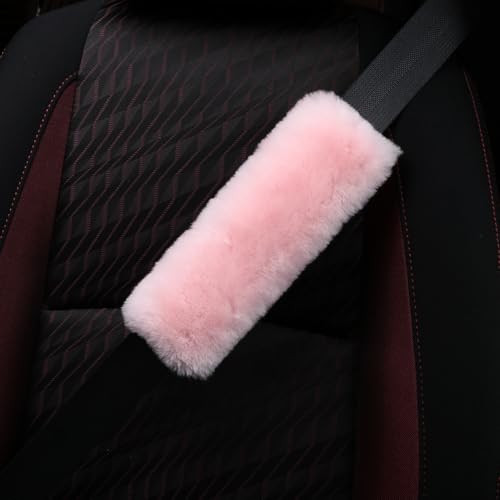 Soft & Cozy Australian Sheepskin Car Seat Belt Covers,2 Pack Fluffy Seatbelt Pads, Genunie Sheepskin Fur Shoulder Straps Cushions for Adults Kids Women and Men (Light Pink) - color: Light Pink