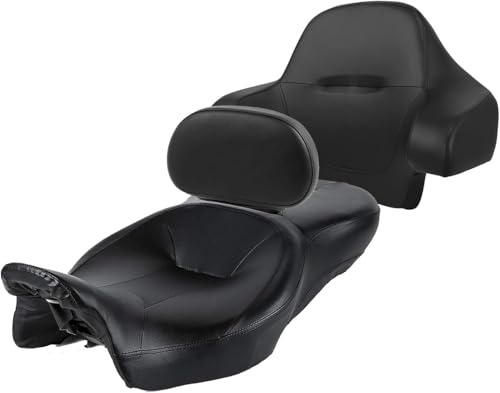XMT-MOTO One-Piece Hammock Rider Passenger Seat w/Rider + Passenger Backrest Pad Fit for Harley Touring 2014-2023 Road King Street Glide Electra Glide FLHR FLHX FLTRX - style: Seat+ Driver & King Chopped Passenger Backrest For Harley Touring '14-'23