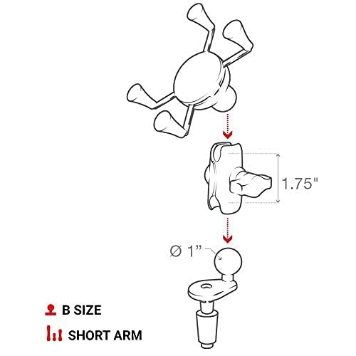 RAM MOUNTS Motorcycle Phone Mount with Fork Stem Base (12mm–38mm), Short Arm, X-Grip Universal Cell Phone Holder for Sport Bikes RAM-B-176-A-UN7U