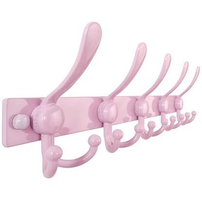 Dseap Coat Rack Wall Mount, Heavy Duty 12-Gauge Base vs Flimsy 1mm, Double-Thick Solid Anti-Snap Hooks, 16” Stud-Mount, Stainless Steel Hanger for Clothes Hat Entryway Closet Mudroom, Pink - color: Pink, size: L=17" (1pcs)