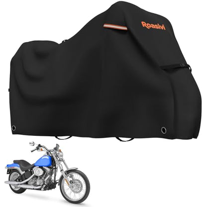 Roasivi Motorcycle Covers Outdoor Waterproof Motorbike Covers All Season Universal Weather Protection for Harley Davidson Touring Models General Fits XL 86" L x 41" W x 49" H Black - size: 86" x 41" x 50"
