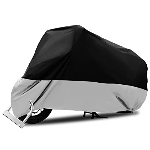 Silver Motorcycle Cover All Season Windproof Waterproof Outdoor Protection for Honda Scooter Tour Bikes Choppers Cruisers - color: Black-Silver, size: XX-Large(104"*41*49inch)