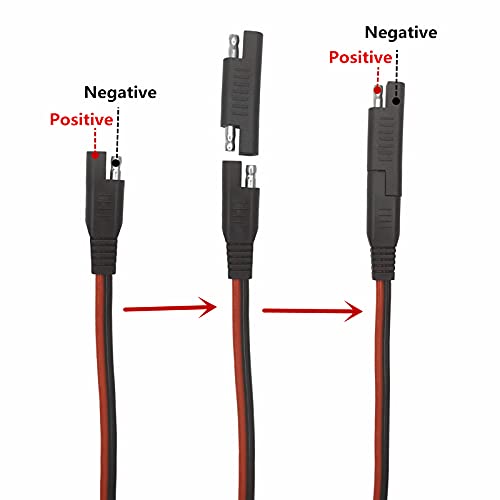 7ft SAE Plug to Battery Ring Terminal Harness Cable Solar Panel Cord Extension Adapter 12V 24V 2 Pin Quick Connect and Disconnect 16AWG Wire with Extra15A Fuse