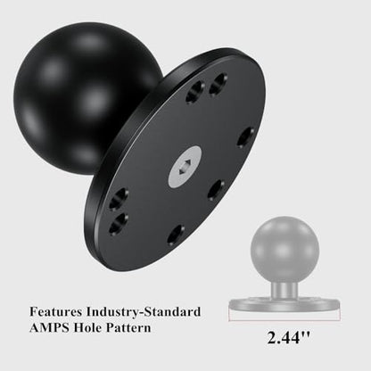 BRCOVAN 2 PCS, 1.5'' Ball Mount with Aluminum Alloy AMPS Hole Round Plate | Compatible with RAM Mounts C Size 1.5 Inches Ball Double Socket Arm