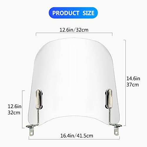 Mokuo Univeral Motorcycle Windscreen 17.2" x 16.5" Large Size Wind Splitter Wind Deflector Windshields Fit for Honda PCX150 Yamaha Zuma Scooter Chinese Mopeds