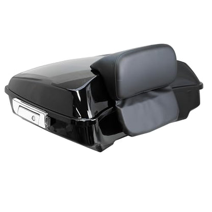 YHMOTO Razor Tour Trunk W/Backrest & Luggage Rack for Harley Touring Road King FLHR Street CVO Electra Glide 2014-2026 (Razor Tour Trunk with Backrest+Chrome Mounting Rack) - color: Chrome