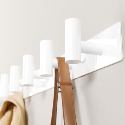 GWAAZXGZ White Wall Mounted Coat Rack – 5 T-Shaped Pegs for Hats, Bags & Towels, Heavy-Duty Metal Rail for Entryway, Bathroom, Closet, Bedroom (1 Pack) - color: White