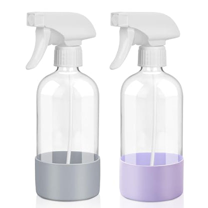 UUJOLY Plastic Spray Bottle Trigger Empty Spray Bottles Clear Refillable Container for Water, Essential Oils, Hair, Cleaning Products, Adjustable Head Sprayer and Stream, Purle + Dark Grey - color: Purle + Dark Grey, size: 2 Pack/500ml