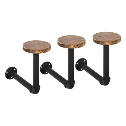 MyGift 3 Pcs Cowboy Hat Holder on Wall, Hat Rack Hooks, Wig Display Helmet Collection Organizer, Baseball Cap Hanger Entryway Bedroom, Realistic Black Metal Pipe Brown Wood - color: Industrial Style