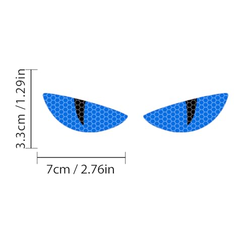 2 Pairs Car Reflective Stickers Cat Eyes, Motorcycle Headlight Semicircle Eye Decals, Waterproof Vinyl Safety Warning Decals for Car Truck Window Rear Tailgate (Blue) - color: Blue