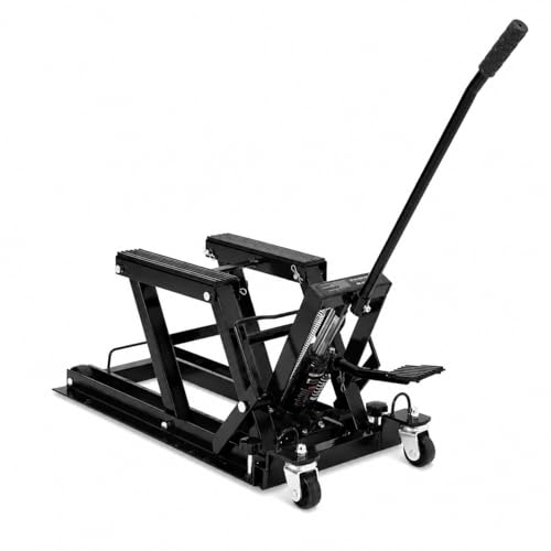 1500LBS Hydraulic Motorcycle Lift Jack, 680KG ATV Motorcycle Scissor Lift with 3-Position Safety Lock, Foot Pedal, Swivel Casters, Low Profile Heavy Duty Steel Jack for Garage Repair Maintenance,Black - color: Black
