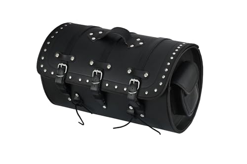 Vance Leather Studded PVC Motorcycle Tail Bag w Quick-Release Straps, Dual Side Pockets, Universal Fit Storage for Cruiser and Touring Motorcycles - style: Studded