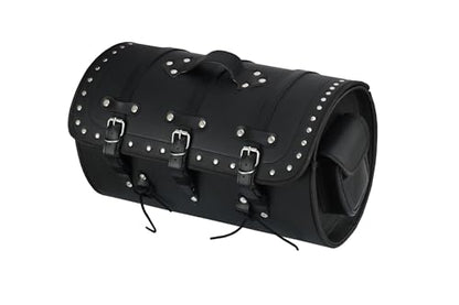 Vance Leather Studded PVC Motorcycle Tail Bag w Quick-Release Straps, Dual Side Pockets, Universal Fit Storage for Cruiser and Touring Motorcycles - style: Studded