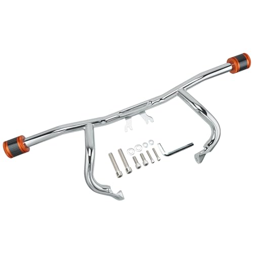Engine Guard Flat Out Crash Bar for 2014-2025 Harley Touring Street Glide Road Glide Road King Electra Glide Ultra Models (Chrome w/Orange CNC) - color: Chrome w/Orange CNC