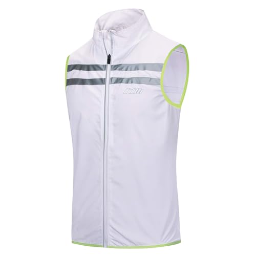 bpbtti Men's Hi-Viz Safety Running Cycling Vest Sleeveless Windbreaker vests- Windproof and Reflective - color: White, size: X-Large