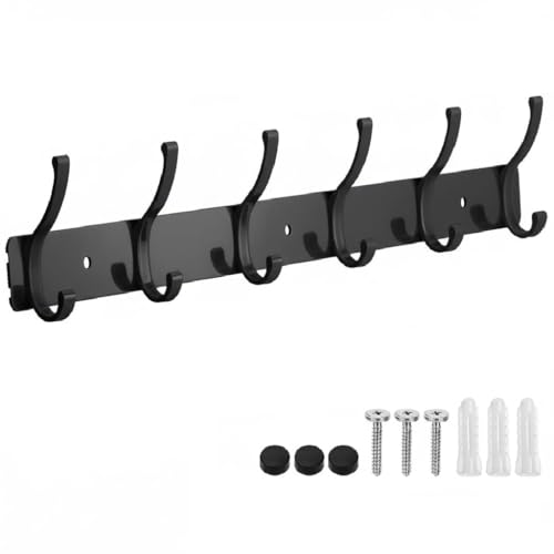 Dntorx Coat Rack Wall Mount, 1 Pack Coat Hooks Hanger Wall Double Hook Rack Rail Towel Hat Rack Entryway Bathroom Hanger Organizer for Robes, Clothes, Bags, Hat(Black) - color: Black, size: 1 Pack