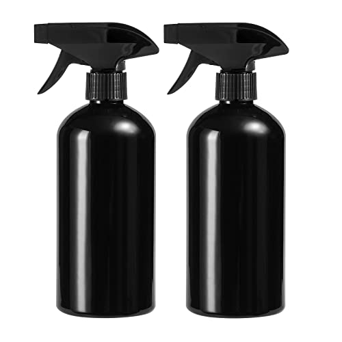 UUJOLY 17 oz Plastic Spray Bottle Trigger Empty Spray Bottles Clear Refillable Container for Water, Essential Oils, Hair, Cleaning Products, Adjustable Head Sprayer and Stream, Black, 2 Pack - color: Z-Black, size: 2 Pack/500ml