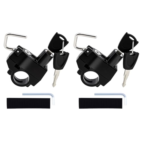Windance 2Pack Motorcycle Helmet Lock Keyed Alike, Anti Theft Security Lock Helmet Holder Hook for 7/8" 22mm Handlebar otorbike Bike Frame Tube Bumper Luggage Rack (2)
