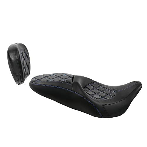 C.C. RIDER Passenger Seat Backrest Pad - Driver Passenger Sissy Bar fit for Harley Davidson Touring Road King Street Glide Electra Glide Road Glide 2009-2023 - color: Seat + Passenger Backrest Pad Black Blue